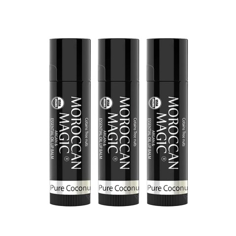 Organic Moroccan Magic Lip Balm 3 Pack  Pure Coconut Lip Balm Set  Chapsticks for Dry Lips  Made with Natural Argan Essential Oils Lip Moisturizer and Vitamin E  Smooth Application NonToxic
