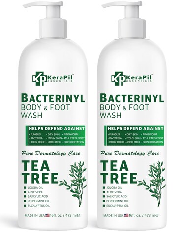 Bacterinyl Tea Tree Body Wash Helps Combat Body Odor Ringworms Athletes Foot Nail Issues Acne Eczema Soothes Itching  Promotes Healthy Skin and Feet Made in USA 16 fl oz x 2