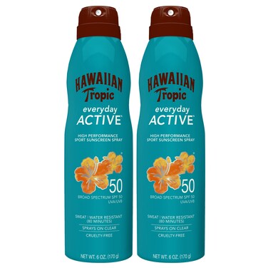 Hawaiian Tropic Everyday Active Spray Sunscreen SPF 50 6oz  Hawaiian Tropic Sunscreen SPF 50 Sunblock Oxybenzone No Sunscreen Spray On Sunscreen Body Sunscreen Spray SPF 50 6oz each Twin Pack