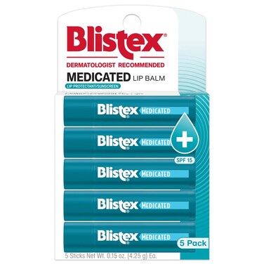 Blistex Medicated Lip Balm 015 Ounce Pack of 5 Prevent Dryness  Chapping SPF 15 Sun Protection Seals in Moisture Hydrating Lip Balm Easy Glide Full Coverage Formula