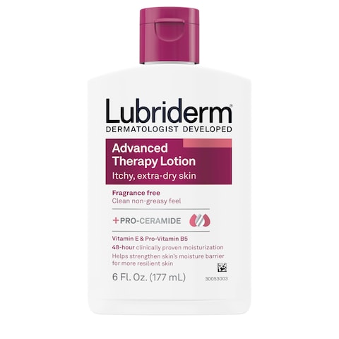 LubridermAdvanced Therapy Fragrance Free Moisturizing Hand  Body Lotion  ProCeramide with Vitamins E  ProVitamin B5 Intense Hydration for Itchy Extra Dry Skin NonGreasy 6 fl oz