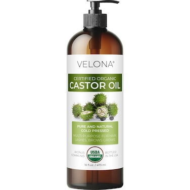 velona USDA Certified Organic Castor Oil  16 fl oz With Pump  For Hair Growth Boost Eyelashes Eyebrows  Cold pressed Natural Oil USP Grade  Hexane Free Lash Serum Caster
