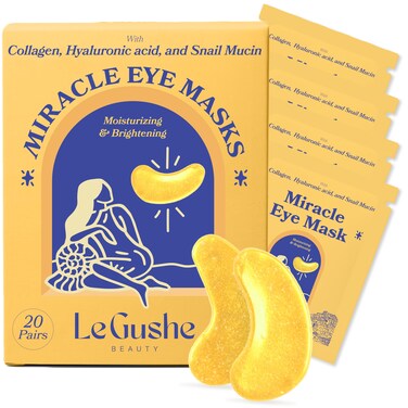LE GUSHE Under Eye Mask  Under Eye Patches 20 Pairs  Gold Eye Mask with Collagen  Amino Acid Cooling Eye Care for Wrinkles Puffy Eyes  Dark Circles Brightening Skincare