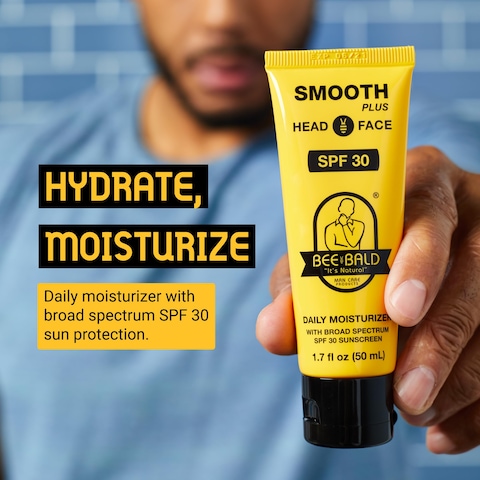 Bee Bald SMOOTH PLUS Daily Moisturizer with SPF 30 Broad Spectrum Sunscreen Tones Hydrates  Moisturizes While Protecting Skin From Harmful UVAUVB Rays 17 Fl Oz
