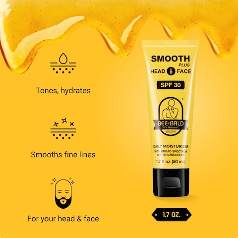 Bee Bald SMOOTH PLUS Daily Moisturizer with SPF 30 Broad Spectrum Sunscreen Tones Hydrates  Moisturizes While Protecting Skin From Harmful UVAUVB Rays 17 Fl Oz