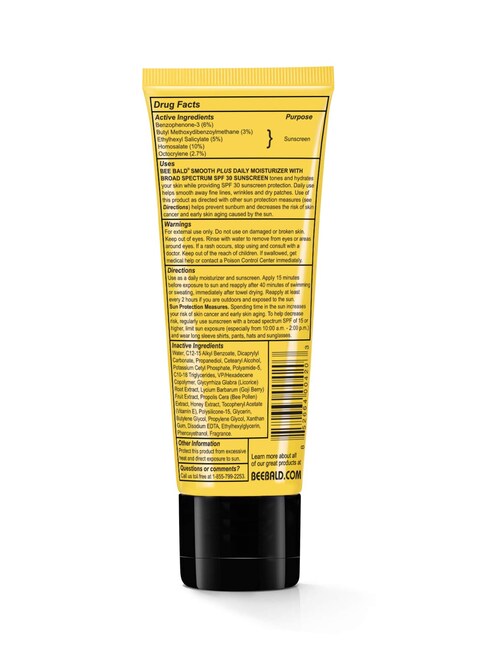 Bee Bald SMOOTH PLUS Daily Moisturizer with SPF 30 Broad Spectrum Sunscreen Tones Hydrates  Moisturizes While Protecting Skin From Harmful UVAUVB Rays 17 Fl Oz