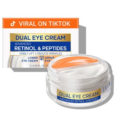 Dual Eye Cream with Advanced Retinol Peptides Caffeine for Puffy Eyes and Dark Circles Wrinkles Anti Aging Under Eye Bags Treatment Instant Tightener Fragrance Free 068 OZ
