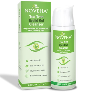 NOVEHATea Tree Eyelid Gel Cleanser  for Blepharitis MGD and Dry Eye with ProVitamin B5 Hyaluronic Acid and Cucumber Extract  Gentle Cleansing Soothes Itchy Eyelid and Burning Eyes  50mL