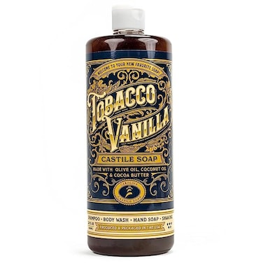 Castile Soap Liquid Body Wash Sensitive Skin Natural Soap for Men with Olive Oil Cocoa Butter  Coconut Oil Vegan Mens Body Soap  Mens Shampoo Tobacco Vanilla Liquid Soap by Carolina Castile