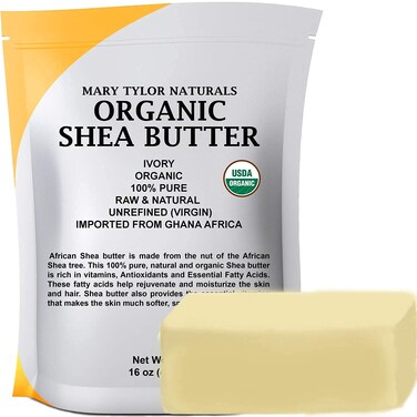 Mary Tylor Naturals Organic Shea butter 1 lb USDA Certified Raw Unrefined Ivory From Ghana Africa Great for Hair Skin and all your DIY Projects
