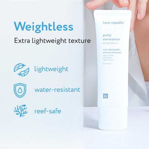 Face RepublicPurity Sun Essence 50mL  SPF50 PA  Vegan Certified Water Resistant  Reef Safe  No White cast  Nonsticky  CrueltyFree