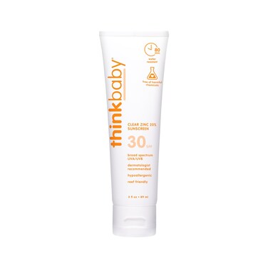 Thinkbaby Mineral Sunscreen SPF 30 Clear Zinc Oxide Baby Sunscreen 3 Fl Oz Natural Water Resistant Reef Safe Sunscreen Broad Spectrum UVAUVB Sun Screen for Sun Protection Travel Size