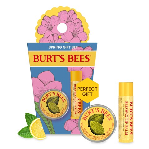 Burts BeesStocking Stuffers Spring Surprise Set Original Beeswax Lip Balm and Lemon Butter Cuticle Cream Natural Origin Lip Moisturizer With Responsibly Sourced Beeswax Christmas Gifts 2 Count