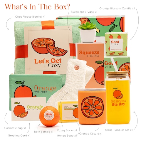 Self Care Package for Women Thinking of You Self Care Kit Orange Fruit Themed Birthday Box for Woman Get Well Soon Gift Basket for Women After Surgery Spa Gifts for Women