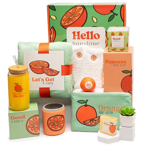Self Care Package for Women Thinking of You Self Care Kit Orange Fruit Themed Birthday Box for Woman Get Well Soon Gift Basket for Women After Surgery Spa Gifts for Women