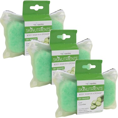 Spongeables Body Wash in a 20 Wash Sponge Cool Cucumber 3 Count