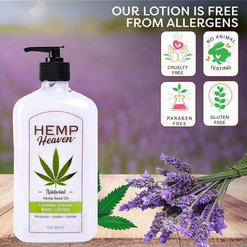 Moisturizing Body Lotion  Lavender dreams made with Natural Hemp Seed Oil For Men  Women18 Oz