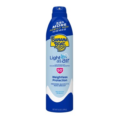 Banana Boat Light As Air Sunscreen Spray SPF 50 95oz  Lightweight Sunscreen Spray On Sunscreen Body Sunscreen Spray NonGreasy Sunscreen Oxybenzone Free Sunscreen Family Size Sunscreen 95oz