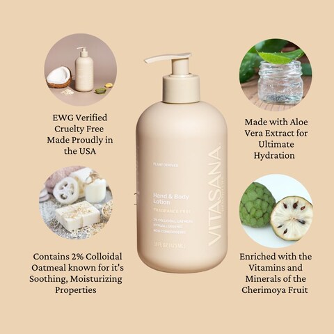Hydrating Hand  Body Lotion PlantDerived enriched wColloidal Oatmeal EWG Verified Hypoallergenic Unscented 16oz