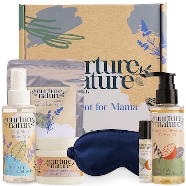 Nurture by Natures MOMENT FOR MAMA Gift Set Lavender Pillow Mist Spa Gift Baskets for Women 6 Pcs Per Bath Set Mom Spa Gift Set Relaxation Kit Body butter Shower Oil Essential Oil Roll on