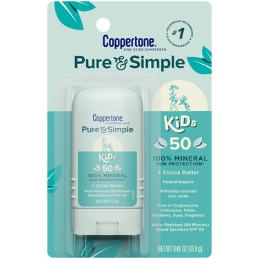 Coppertone Pure and Simple Kids Sunscreen Stick SPF 50 Zinc Oxide Mineral Sunscreen Stick for Kids Tear Free Water Resistant Broad Spectrum SPF 50 Sunscreen 049 Oz Stick