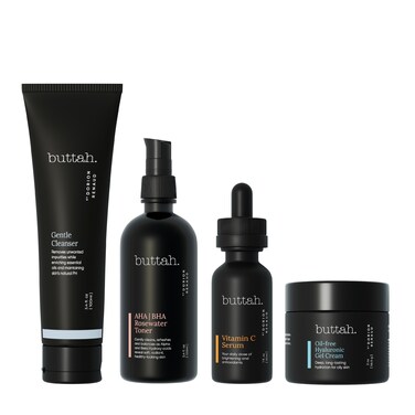 Buttah Skin Supreme Kit for Melanin Rich Skin  OilFree Hyaluronic Gel Cream 2 oz  Vitamin C Serum 1 oz  Cleanser 34 oz  Rosewater Toner 34 oz  Black Owned Skincare