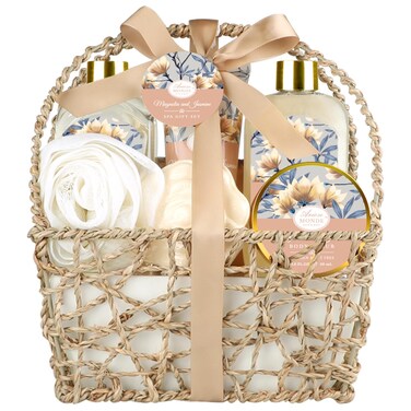Home Spa Gift Basket Bath Spa Kit for Women with Body Lotion Shower Gel Bubble Bath Body Scrub Bath Salt Bath Bomb Bath Gift Set for Mother Wife Her with Magnolia and Jasmine Scent