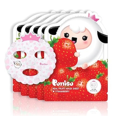 Real Fruit Facial Mask Sheet for Kids Children  Made with 100 Cotton Moisturize Sooths and Hydrates Skin Strawberry Pack of 5