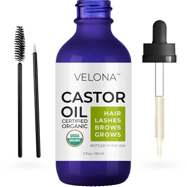velona USDA Certified Organic Castor Oil  2 fl oz  Stimulate Growth Eyelashes Eyebrows Hair  Cold pressed Natural Oil USP Grade  Hexane Free Lash Boost Serum Caster  Starter Kit