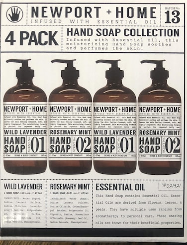 4 Bottles Newport  Home Hand Soap 2 Rosemary Mint 2 Wild Lavender 16oz Infused with Essential Oil By Home  Body Co
