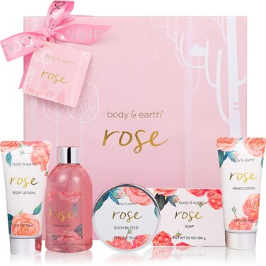 Bath and Body Gift Set for Women Body  Earth 5 Pcs Rose Spa Set Gifts for Women Self Care Kit Lotion Sets for Women Mothers Day Gifts