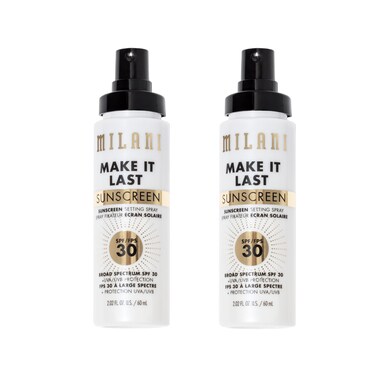 MilaniMake It Last Sunscreen  Sunscreen Setting Spray with SPF 30  Makeup Primer and Setting Spray with SPF30 Sunscreen Long Lasting Makeup Finishing Spray  2 Pack