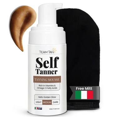 Team TanSelf Tanner Mousse  Tanning Foam for Face and Body Sunless Tanner Kit for Fake Tan Aloe Vera and Vitamin Infused Self Tanning Mousse 338 fl oz  Medium