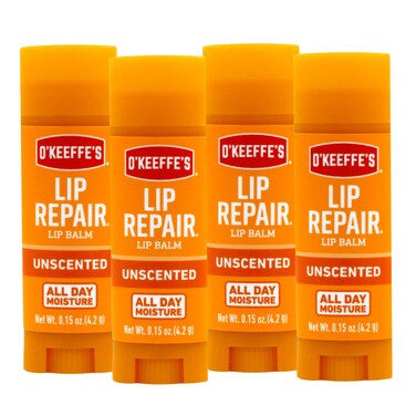 OKeeffesUnscented Lip Repair Lip Balm for Dry Cracked Lips Stick Pack of 4