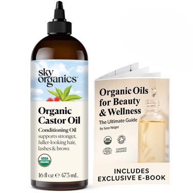 Sky Organics Organic Castor Oil 100 Pure Hexane Free ColdPressed to Support Stronger FullerLooking Hair Eyelashes  EyebrowsGood for Castor Packs Navel Oiling Carrier Oil Use 16 fl oz