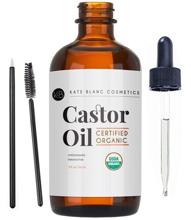 Kate Blanc Cosmetics Castor Oil Organic 2oz 100 Pure Cold Pressed Hexane Free Stimulate Growth for Hair Eyelashes Eyebrows Hair Treatment Starter Kit  Skin Moisturizer