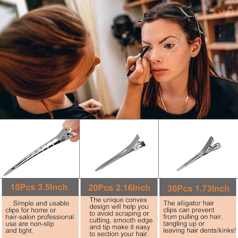 Silver Metal Duck Billed Hair Clips Set  Alligator Roller Clips for Womens Long Hair Sectioning and Pin Curls with Case