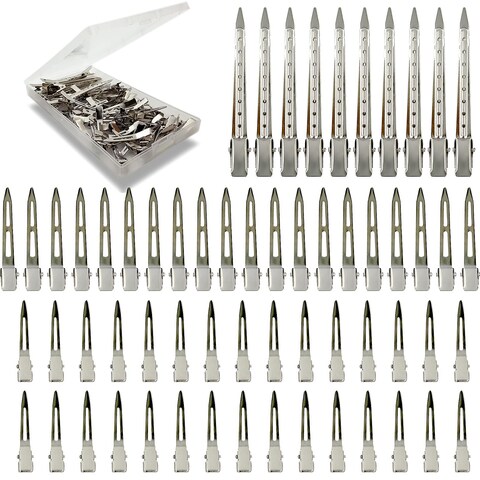 Silver Metal Duck Billed Hair Clips Set  Alligator Roller Clips for Womens Long Hair Sectioning and Pin Curls with Case