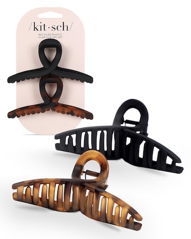 KitschLarge Hair Clips for Women  Jumbo Loop Hair Claw Clips for Thick Hair  Big Hair Clip  Claw Clip for Teen Girls  Stylish Banana Clip  Hair Styling Accessories 2pc TortoiseBlack