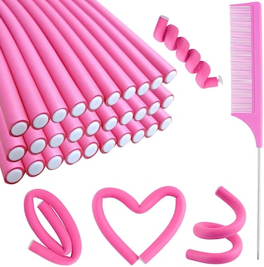 30PCS 945 Flexi Rods Curlers Set for Short and Long Hair No Heat Foam Rollers with Steel Comb Buytta