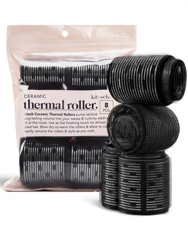 KitschCeramic Thermal Hair Rollers  8pcs Black Rod 152225inch Ceramic Self Grip Hair Roller For Long Hair Volume Assorted Size Pack of 8
