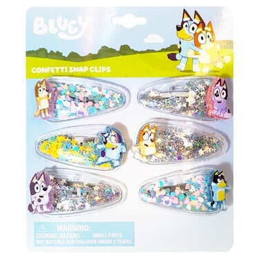 LUV HER Bluey Hair Accessories For Girls 6pc Cute Hair Clips with Favorite Bluey Character Charms Magical Confetti Hair Clips Ages 3