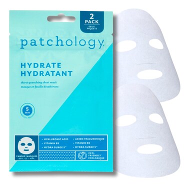 Patchology Hydrating Face Mask with Hyaluronic Acid  Fast Acting Skincare Treatment Moisturizing Sheet Masks for Men  Women with Skin Hydration Boost that moisturizes and softens face  2 Count