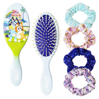 Bluey Detangling Brush and 4 Elastic Scrunchies Hair Accessory Set for Kids  Ages 3