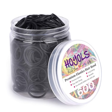 HOYOLS 34 Inches Black Hair Rubber Bands for Hair Ties Small Elastics Bands Large Hair Braiding Ponytail Holders for Baby Toddler Girls Kids Thick Hair Mini Bands No Damage 600pcs M LatexFree