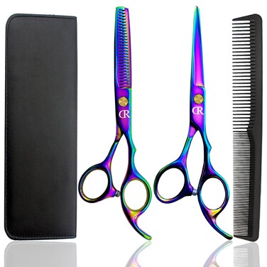 Professional Hair Cutting Shears Set6 Inch Barber Hair Cutting Scissors KitHairdressing Thinning Shears for Hair CuttingSharp Blades Haircut Scissors Kit for WomenMenKids Rainbow