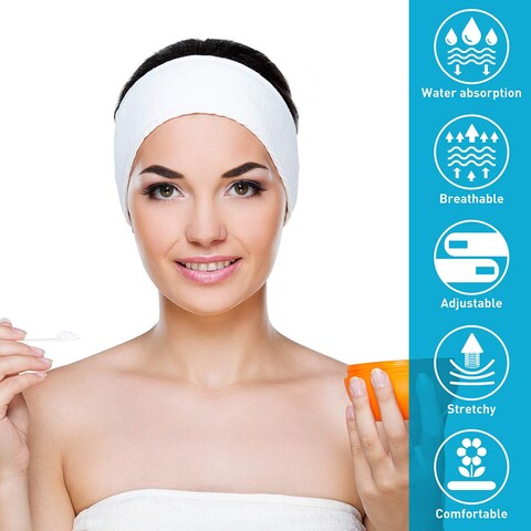 Denfany Spa Headband 3 Pack Ultra Soft Adjustable Face Wash Headband Terry Cloth Stretch Make Up Wrap for Face Washing Shower Facial Mask Yoga Black  White  Grey