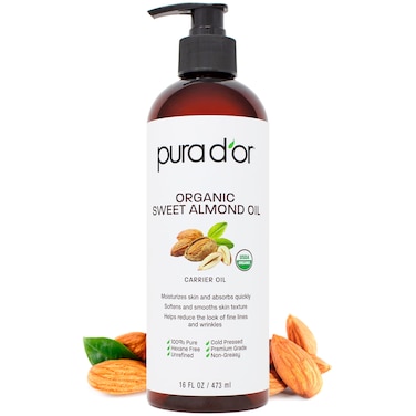 PURA DOR 16 Oz ORGANIC Sweet Almond Oil  100 Pure  Natural USDA Certified Cold Pressed Carrier Oil For DIY Beauty  NonGreasy Unscented Hexane Free Moisturizer  Massage Oil For Hair  Skin