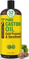 Pure Cold Pressed Castor Oil  Big 32 fl oz Bottle  Unrefined  Hexane Free  100 Pure Castor Oil for Hair Growth Thicker Eyelashes  Eyebrows Dry Skin Healing Hair Care Joint and Muscle Pain
