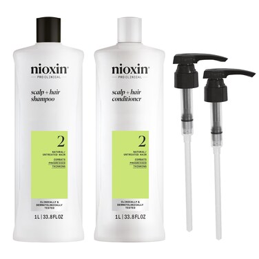 Nioxin System 2 Shampoo  Conditioner Prepack Natural Treated Hair with Progressed Thinning Pumps Included 338 fl oz Packaging May Vary